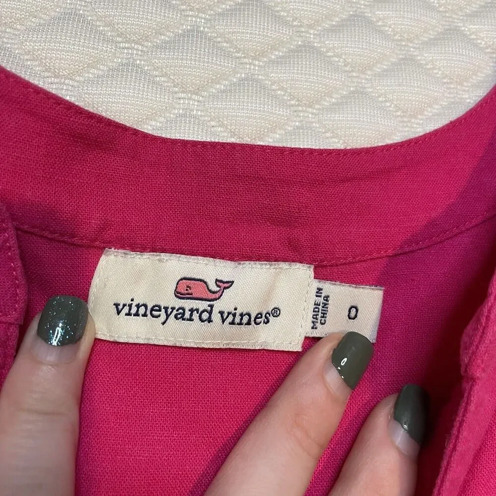 Vineyard Vines Linen Rayon Dolman Shift Dress Short Sleeve Barbie Pink Size 0 - Picture 9 of 13